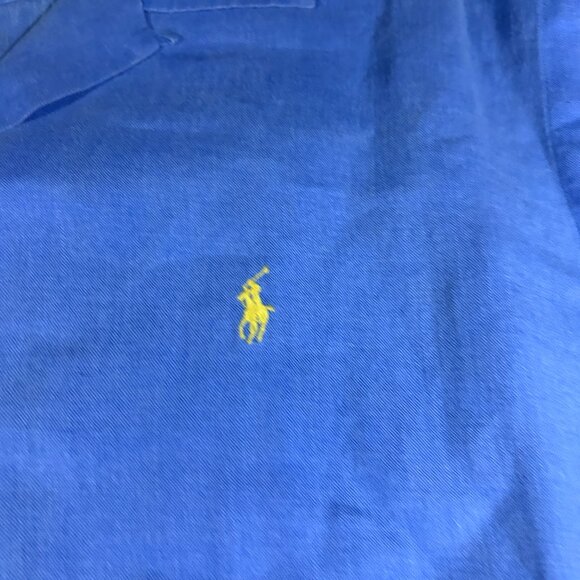 VTG Polo Ralph Lauren Shirt Mens L Caldwell Blue Loop Collar Linen Button Camp - Picture 6 of 9